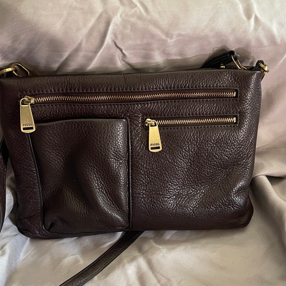 Fossil Dark Brown Leather Crossbody Bag with care card - Picture 2 of 5